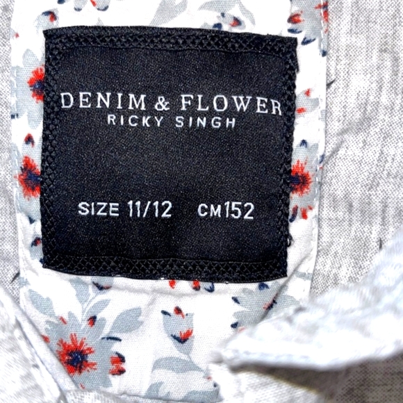 Boys Denim & Flower Gray Bird Print Cotton Short Sleeve Button Down Shirt 11/12 - Picture 5 of 8